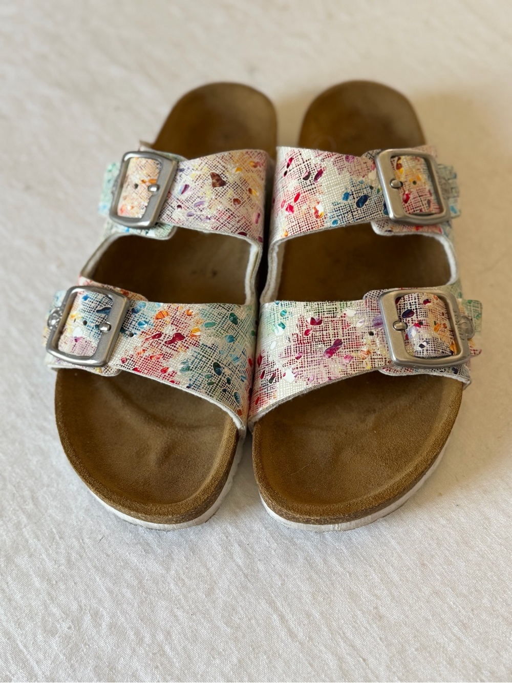 Women’s Rieker V8083-90 White Floral Multi Colour Leather Sandals Size 9